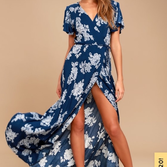 Lulus Dresses & Skirts - Navy Blue Floral Print Wrap Maxi Dress